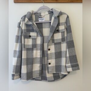 Old Navy Cream & Gray Buffalo Plaid Shacket Girls 14/16